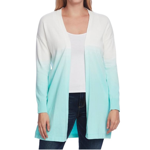 Vince Camuto White & Aqua Ombre Cardigan - Picture 1 of 3